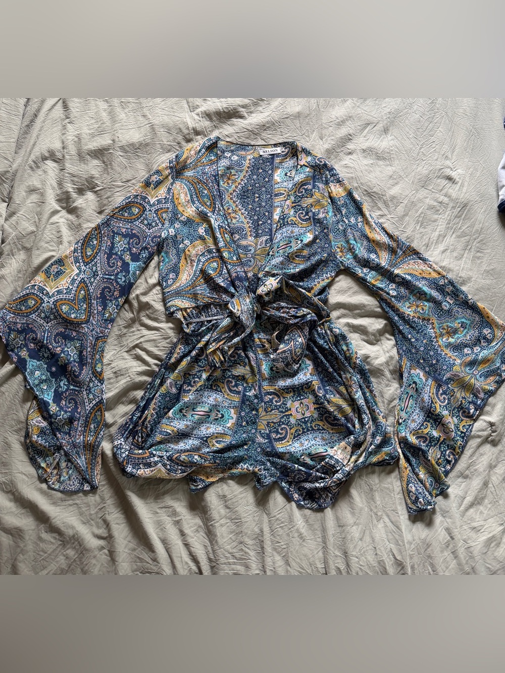 Women's Blue Paisley Print Tie Front Romper